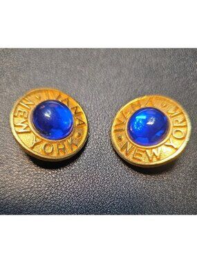 Vintage Ivana Trump New York Cabochon Clip Earrings Blue Statement Signed 90s